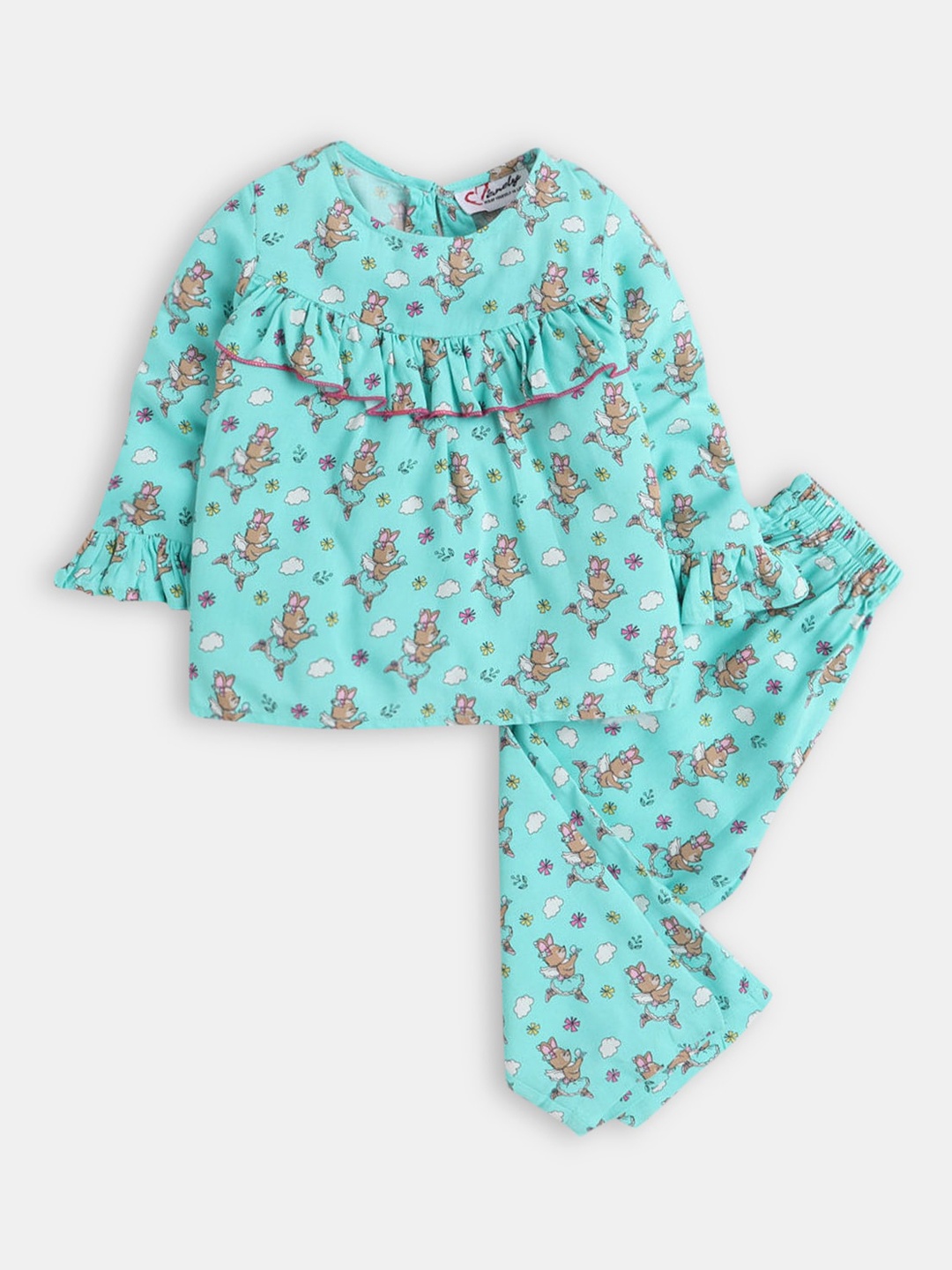 

Hopscotch Girls Blue & White Conversational Printed Pure cotton Night suit 1161037