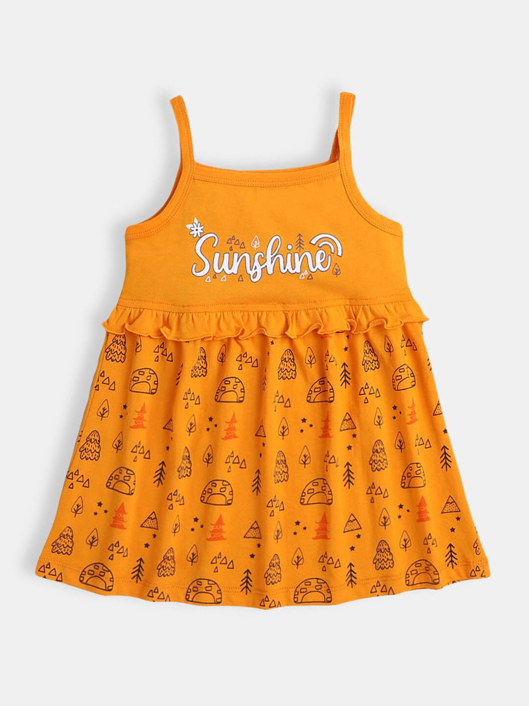

Hopscotch Girls Orange Graphic Printed Cotton Fit & Flare Dress