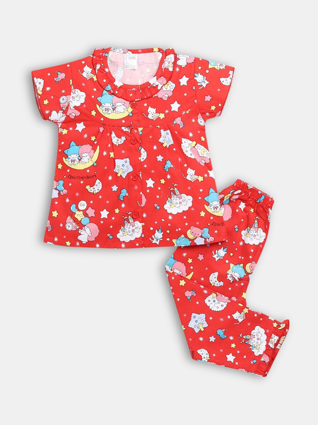 

Hopscotch Girls Red & White Printed Pure Cotton Night suit