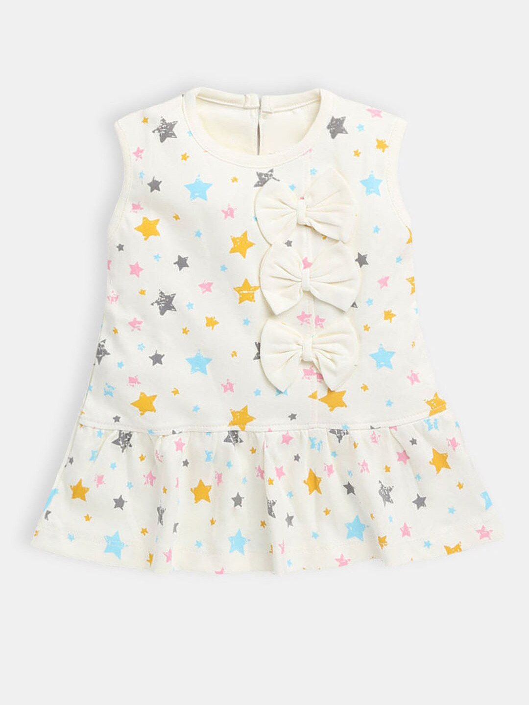 

Hopscotch Girls Yellow & Off White Cotton Printed Peplum Dress