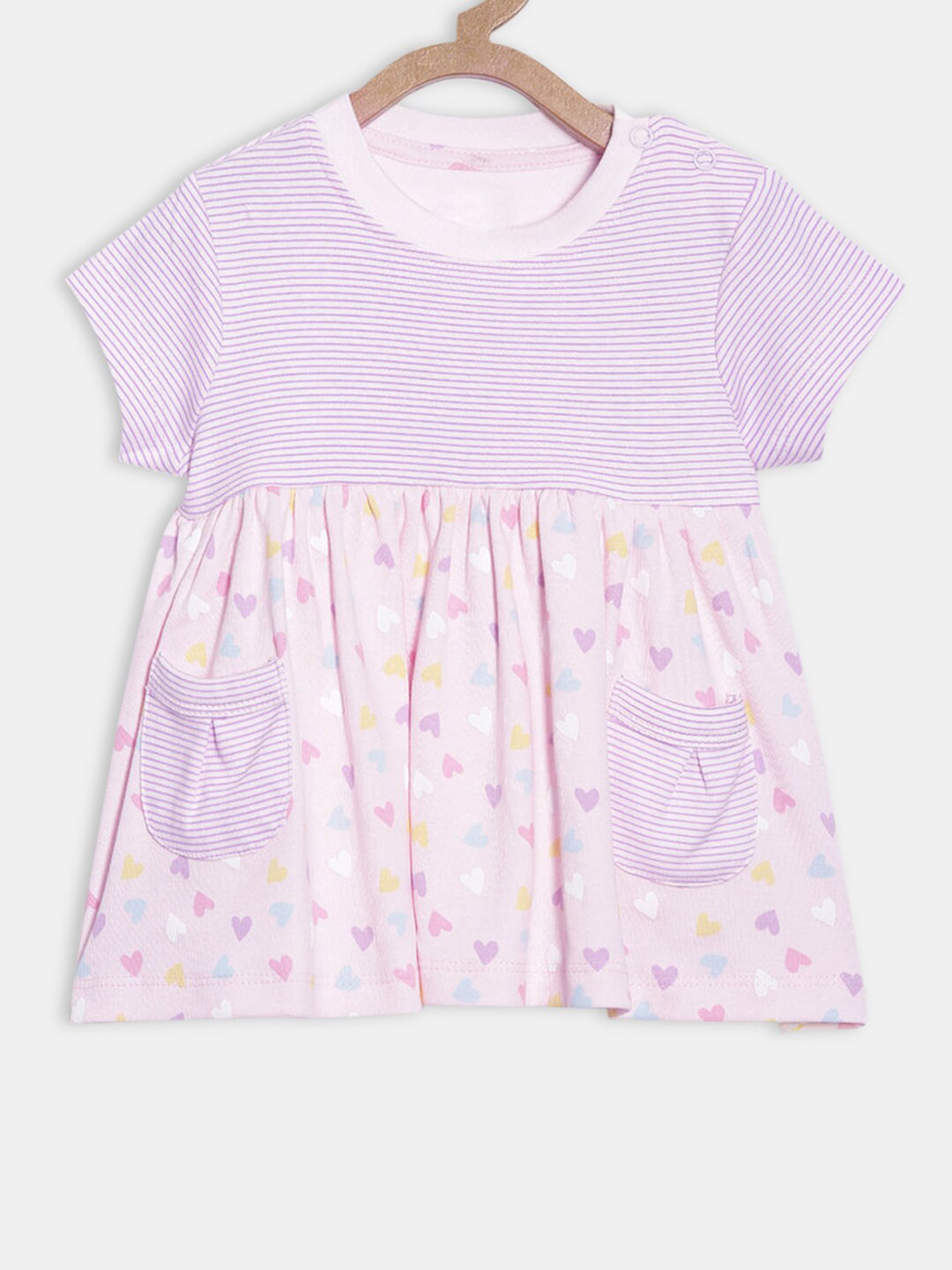 

Hopscotch Girls Lavender & Pink Striped Cotton A-Line Dress