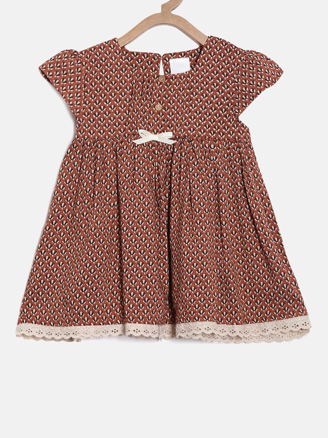 

Hopscotch Girls Brown & Black Printed Cotton A-Line Dress