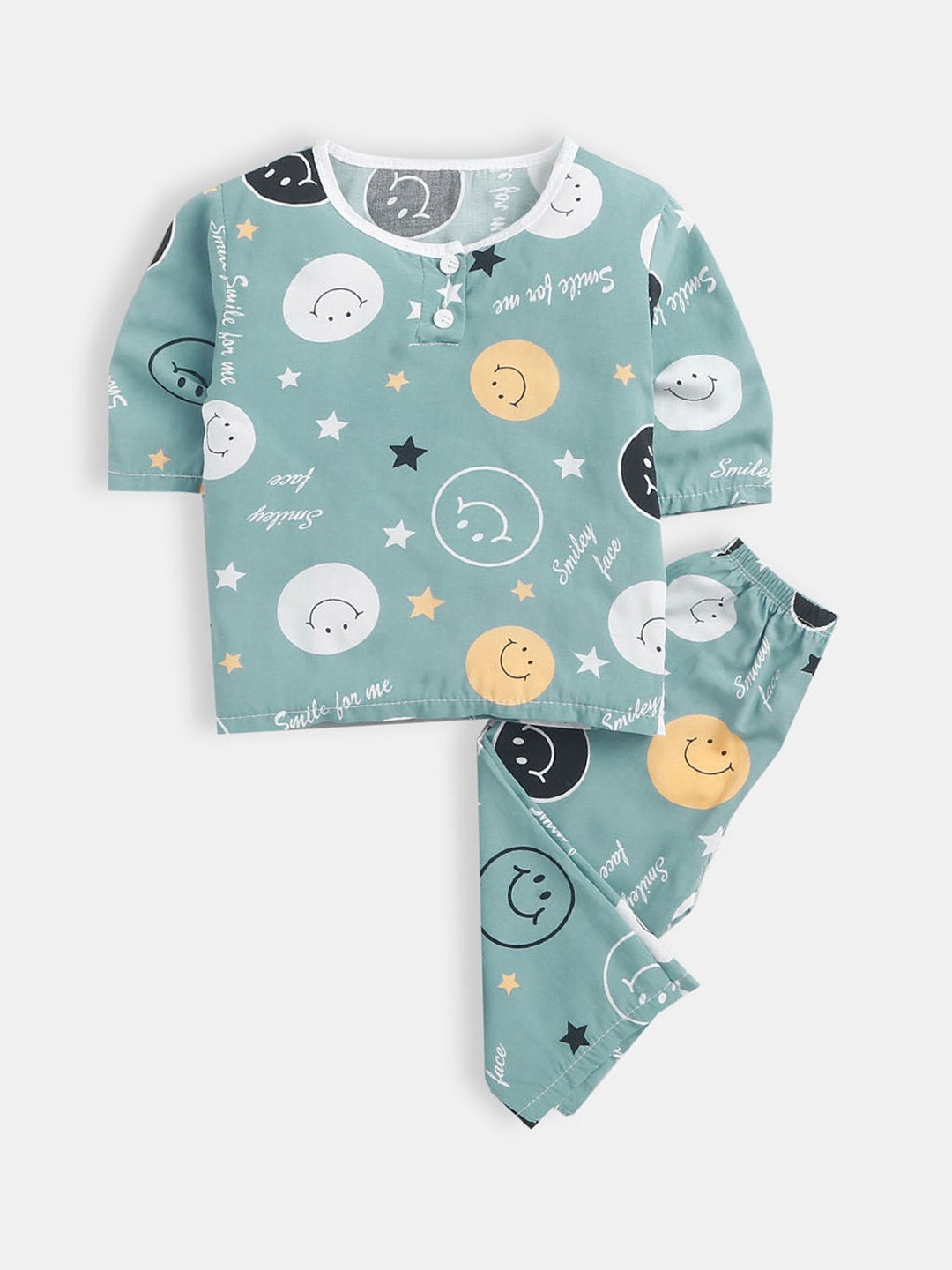 

Hopscotch Kids Boys Blue And White Cartoon Printed Night suit