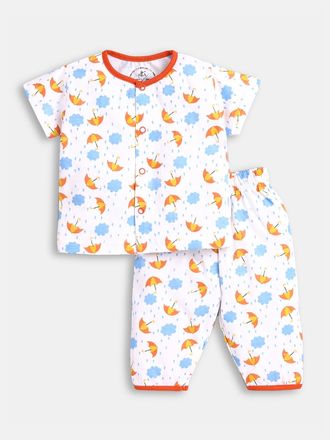 

Hopscotch Girls White & Blue Printed Pure Cotton Night Suit