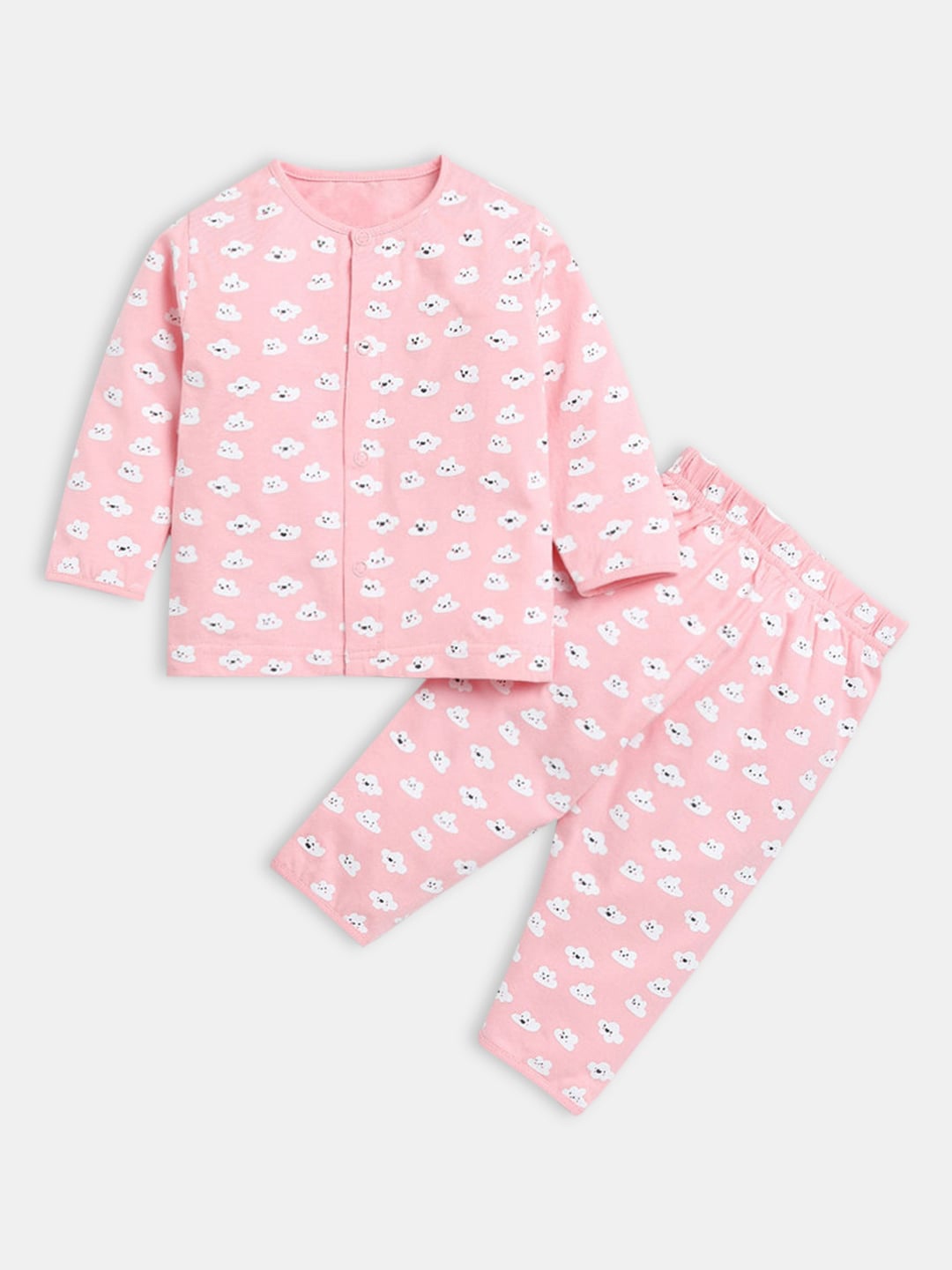 

Hopscotch Girls Pink & White Printed Pure Cotton Night suit