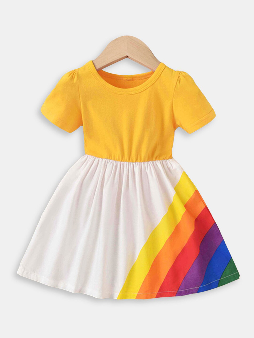 

Hopscotch Girls Yellow & White Colourblocked A-Line Dress