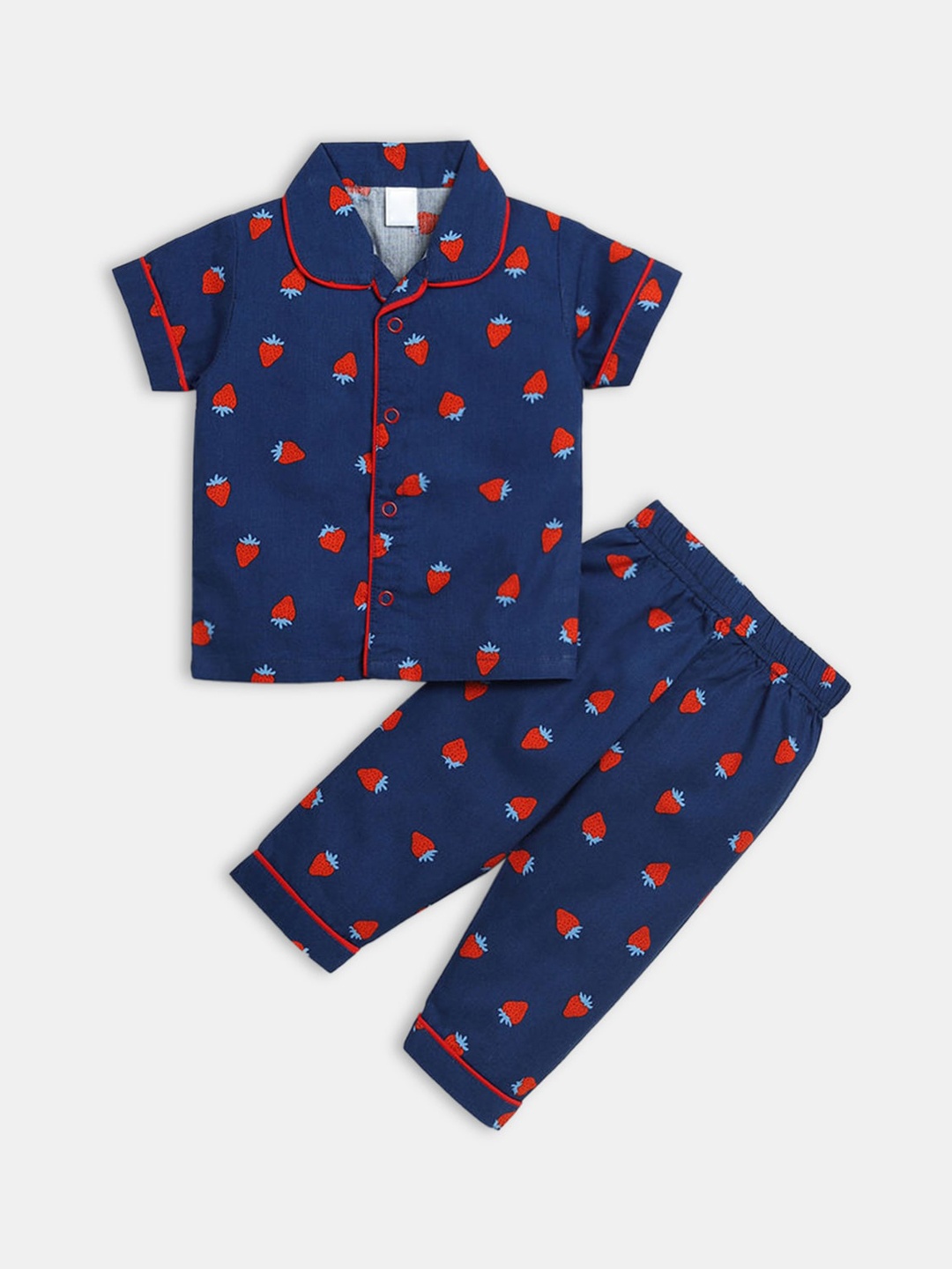 

Hopscotch Unisex Kids Blue & Red Printed Pure Cotton Night suit