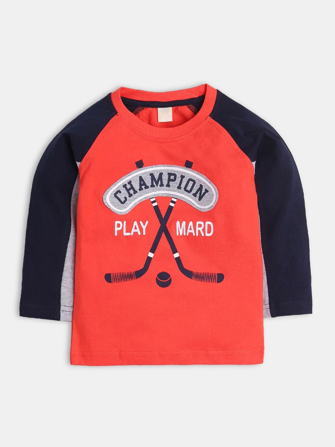 

Hopscotch Boys Coral & Black Printed Pure Cotton Nightsuit