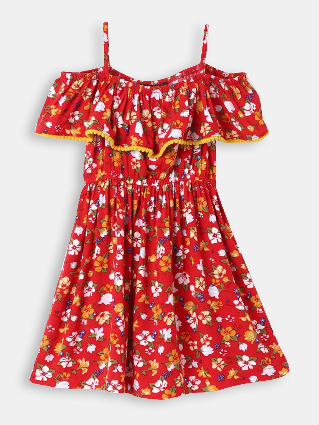 

Hopscotch Red Floral Chiffon Peplum Dress