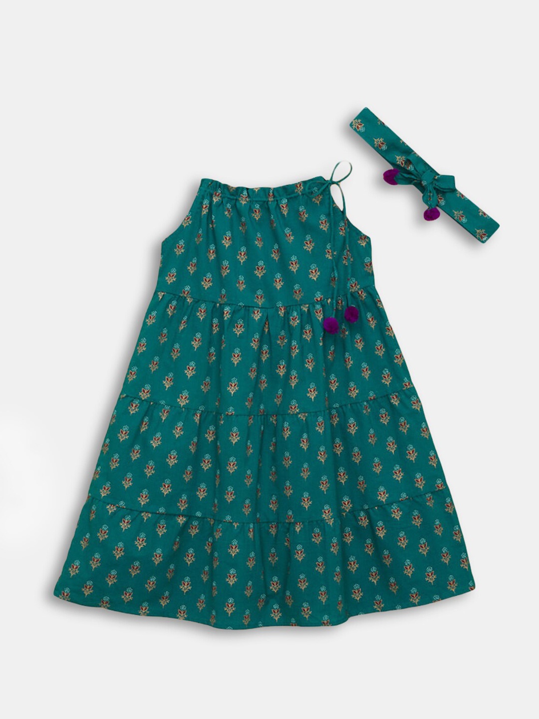 

Hopscotch Green Floral A-Line Dress