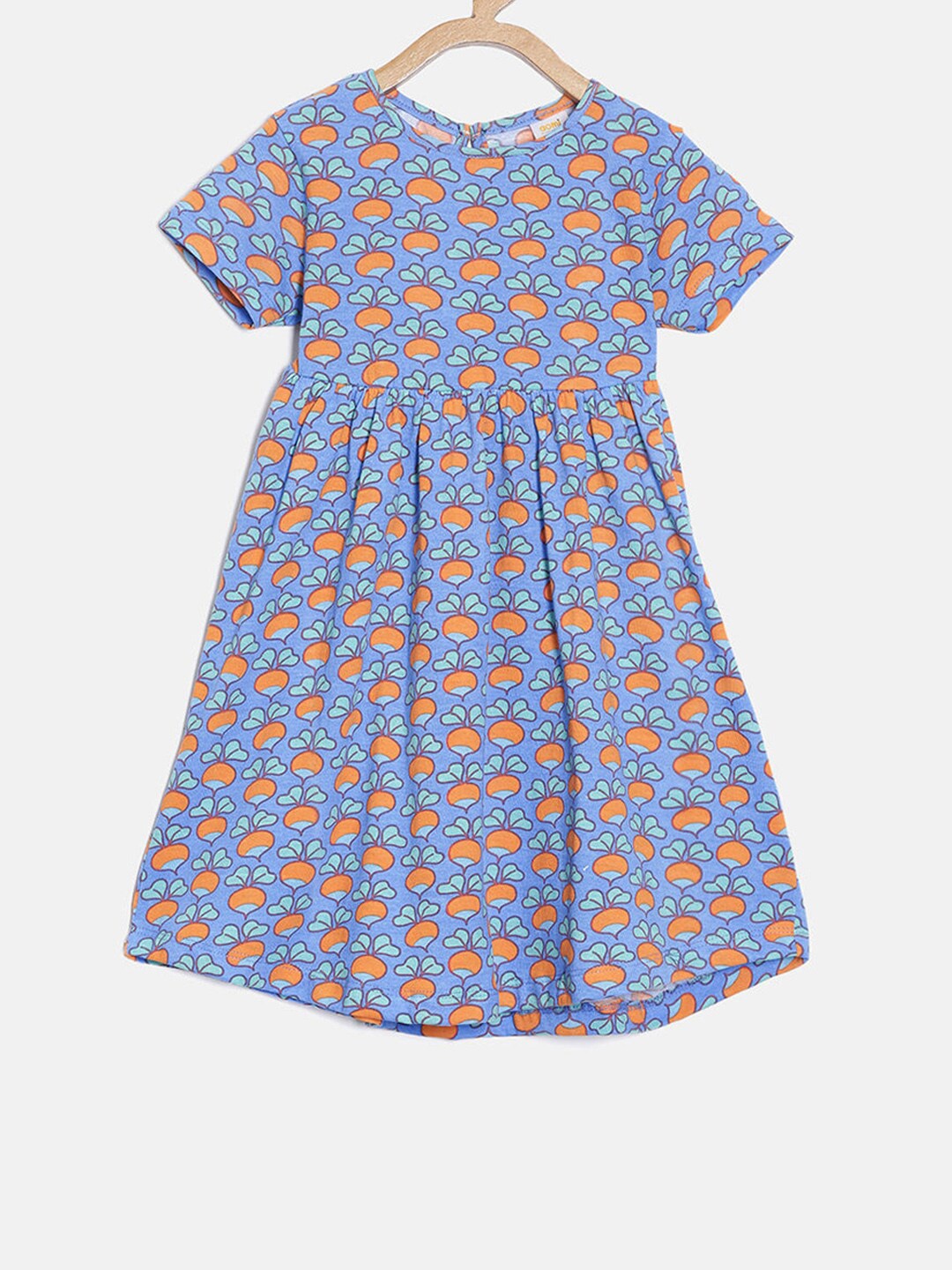 

Hopscotch Girls Blue & Orange Printed Cotton A-Line Dress