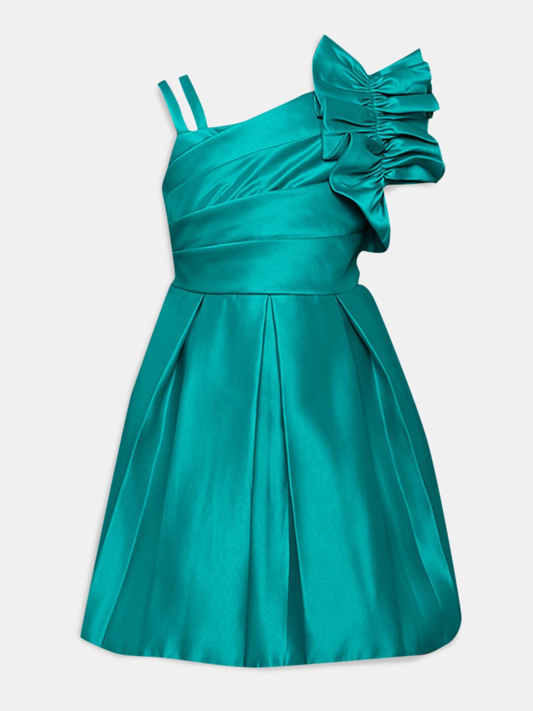 

Hopscotch Green Solid Ruffled Dress