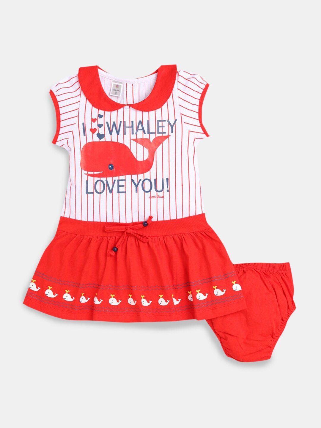 

Hopscotch Red Printed Animal Striped Peter Pan Collar Drop-Waist Dress