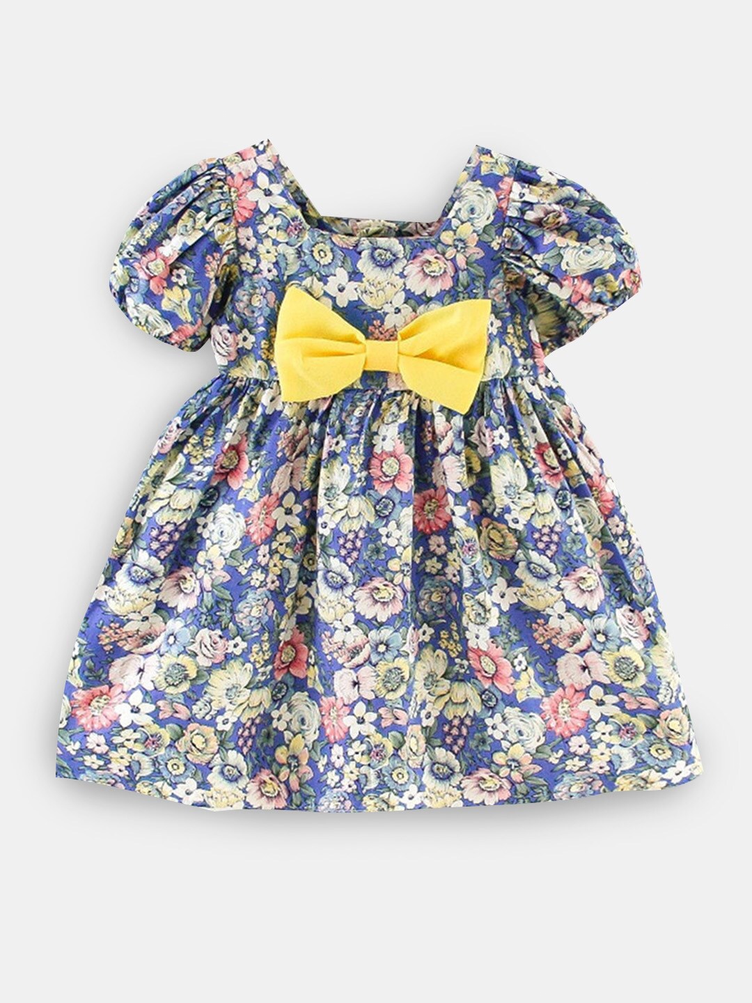 

Hopscotch Girls Blue & Yellow Floral Printed Dress