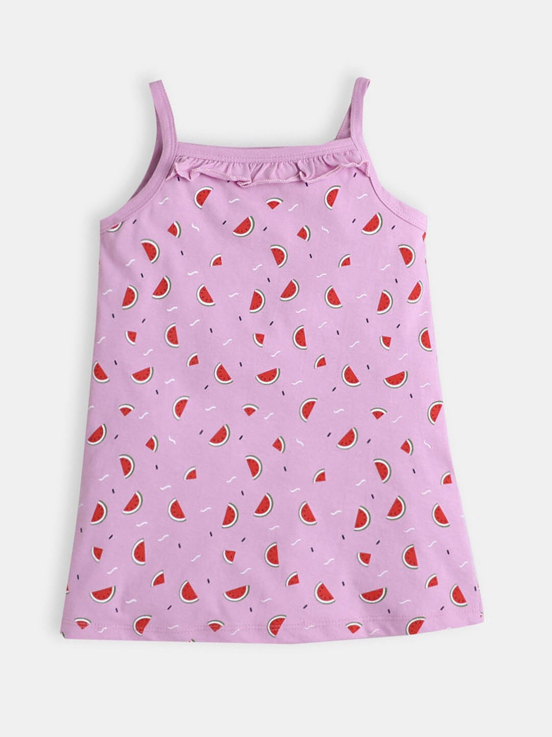 

Hopscotch Girls Violet & Red Watermelon Printed Sleeveless Dress