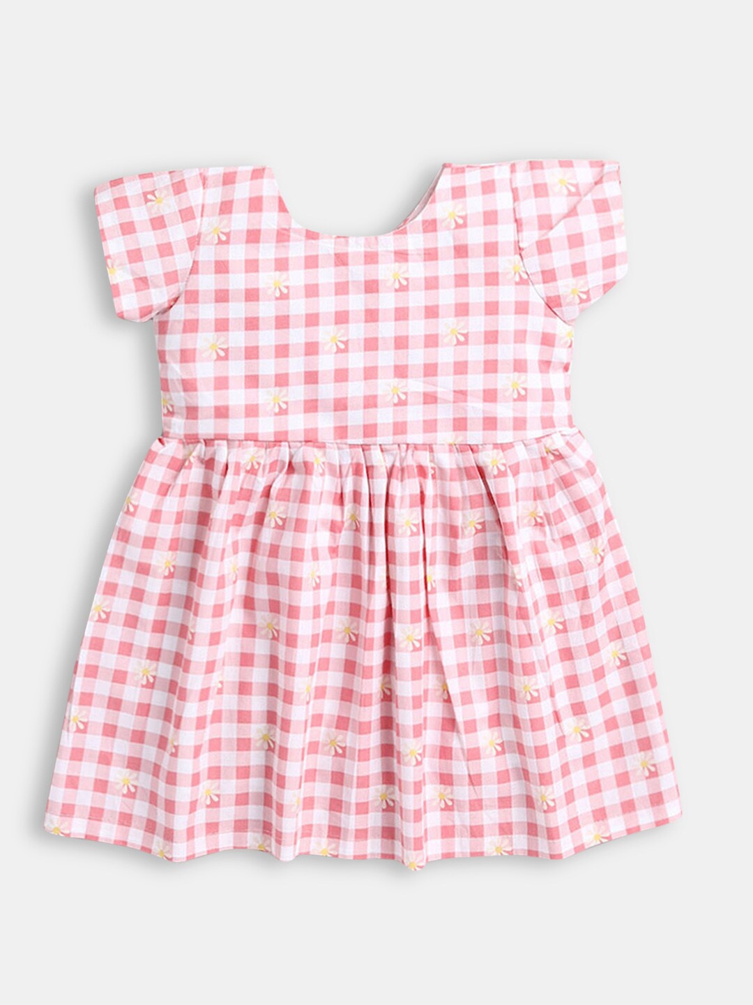 

Hopscotch Girls Peach-Coloured & White Checked Dress