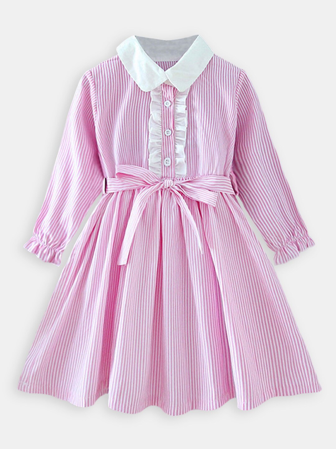 

Hopscotch Girls Pink & White Striped A-Line Cotton Dress