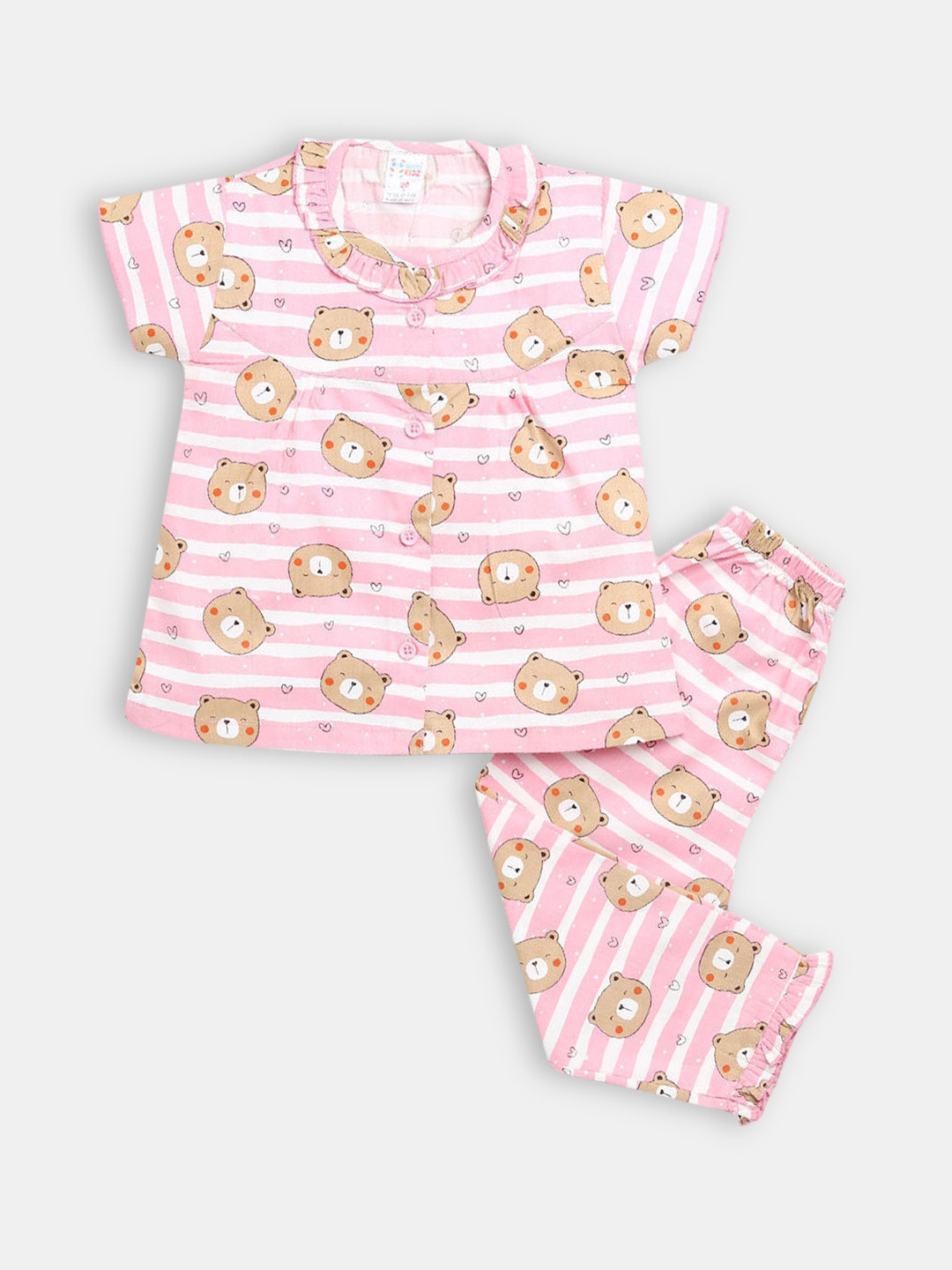 

Hopscotch Girls Pink & White Printed Pure Cotton Night suit