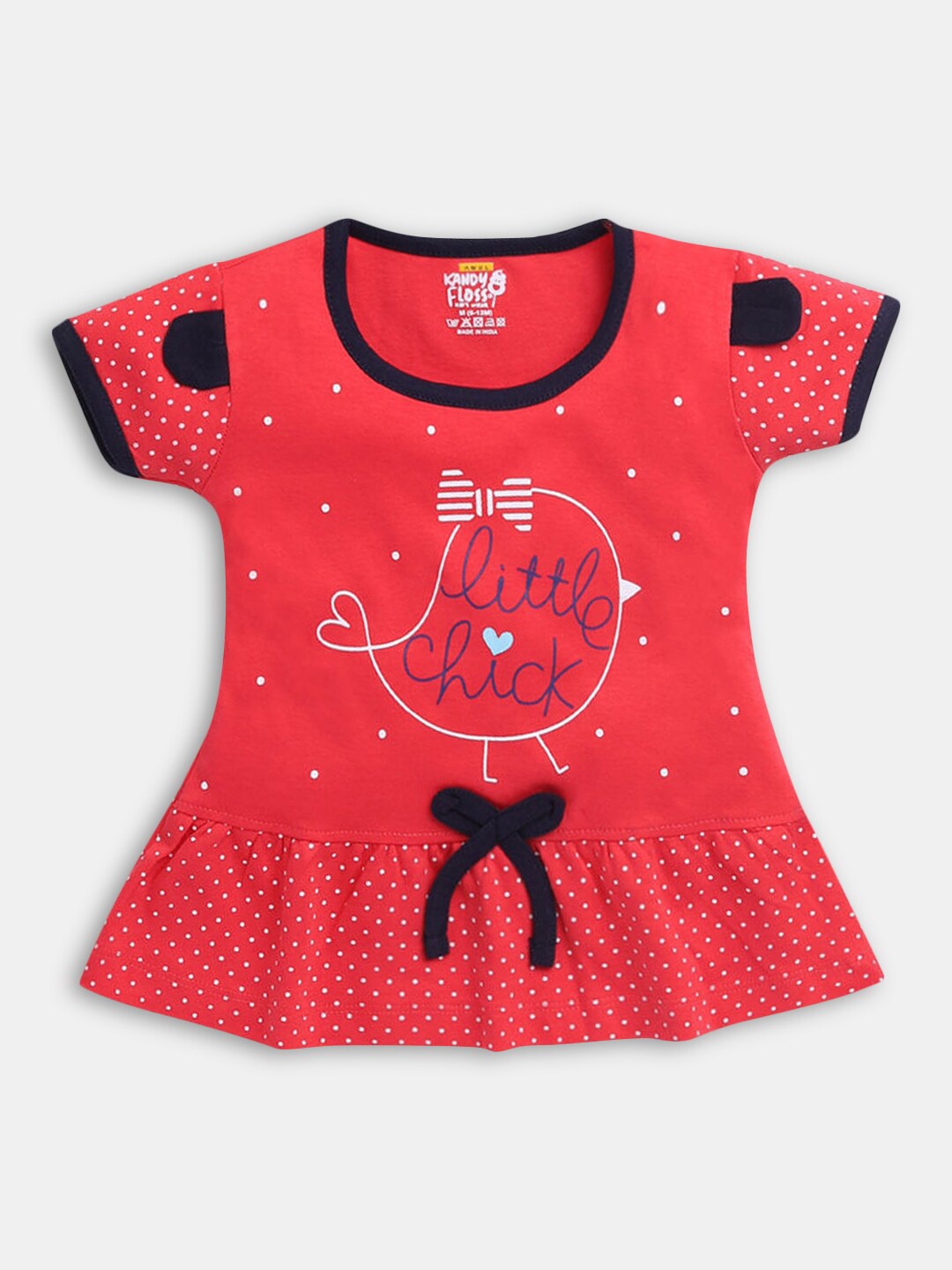 

Hopscotch Girls Red Polka Dot Printed Cotton Peplum Dress