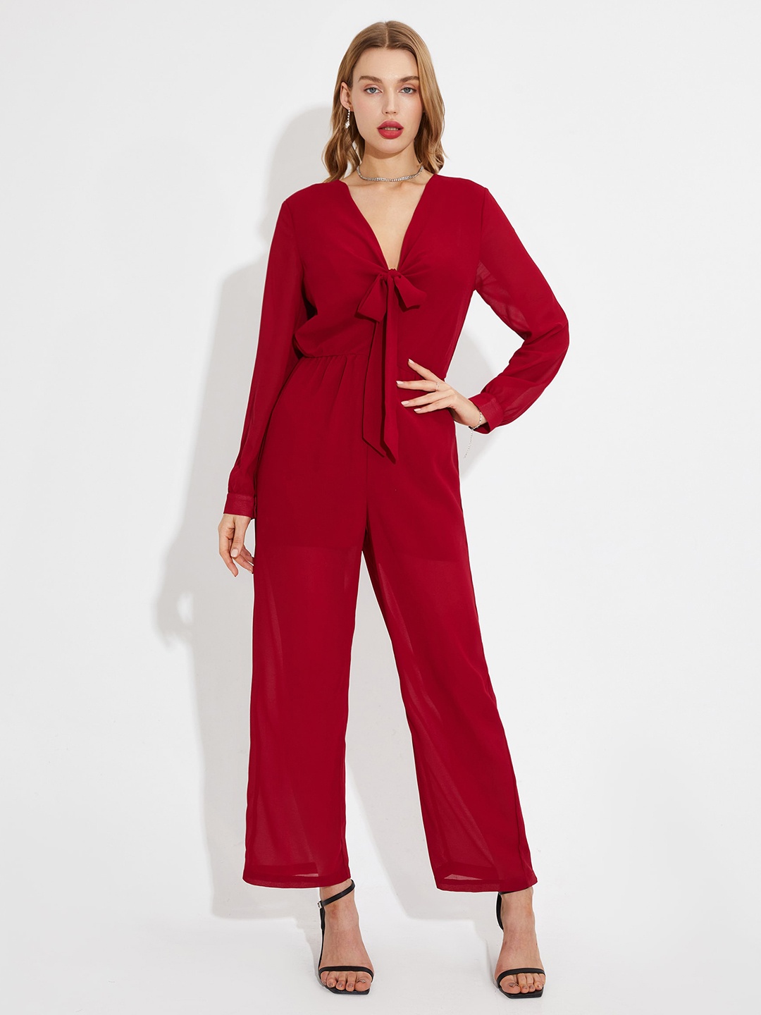 

URBANIC Women Red Solid Basic Jumpsuit