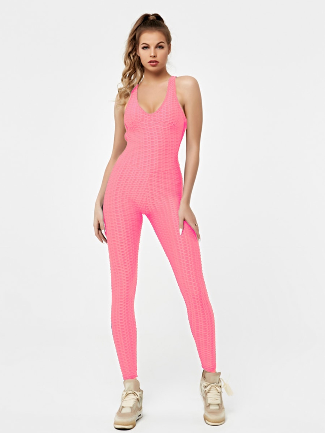 

URBANIC Pink Solid Basic Jumpsuit