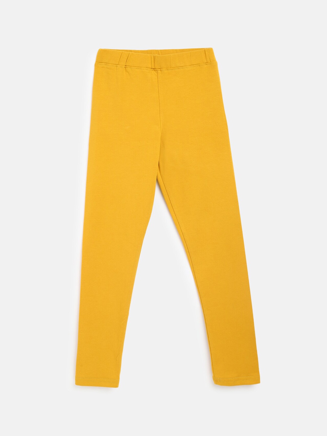 

TALES & STORIES Girls Yellow Solid Cotton Ankle-Length Leggings