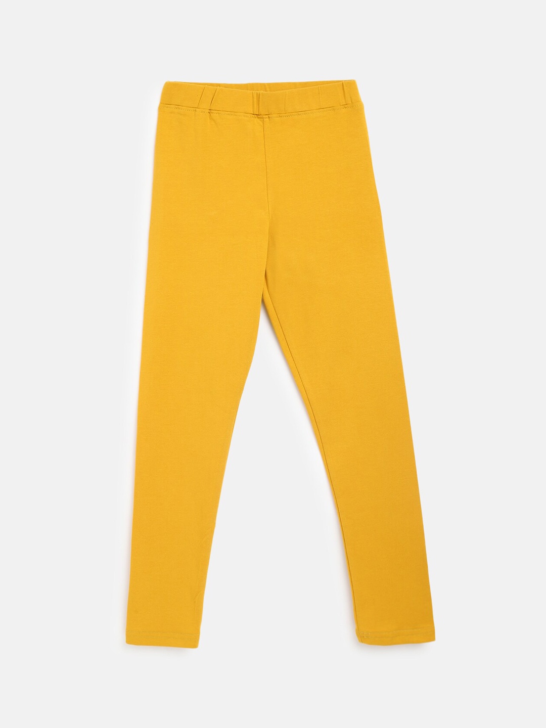 

TALES & STORIES Girls Yellow Solid Pure Cotton Slim Fit Ankle-Length Leggings