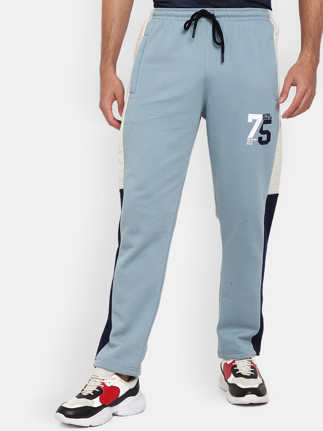 

V-Mart Men Blue Colourblocked Cotton Track Pants