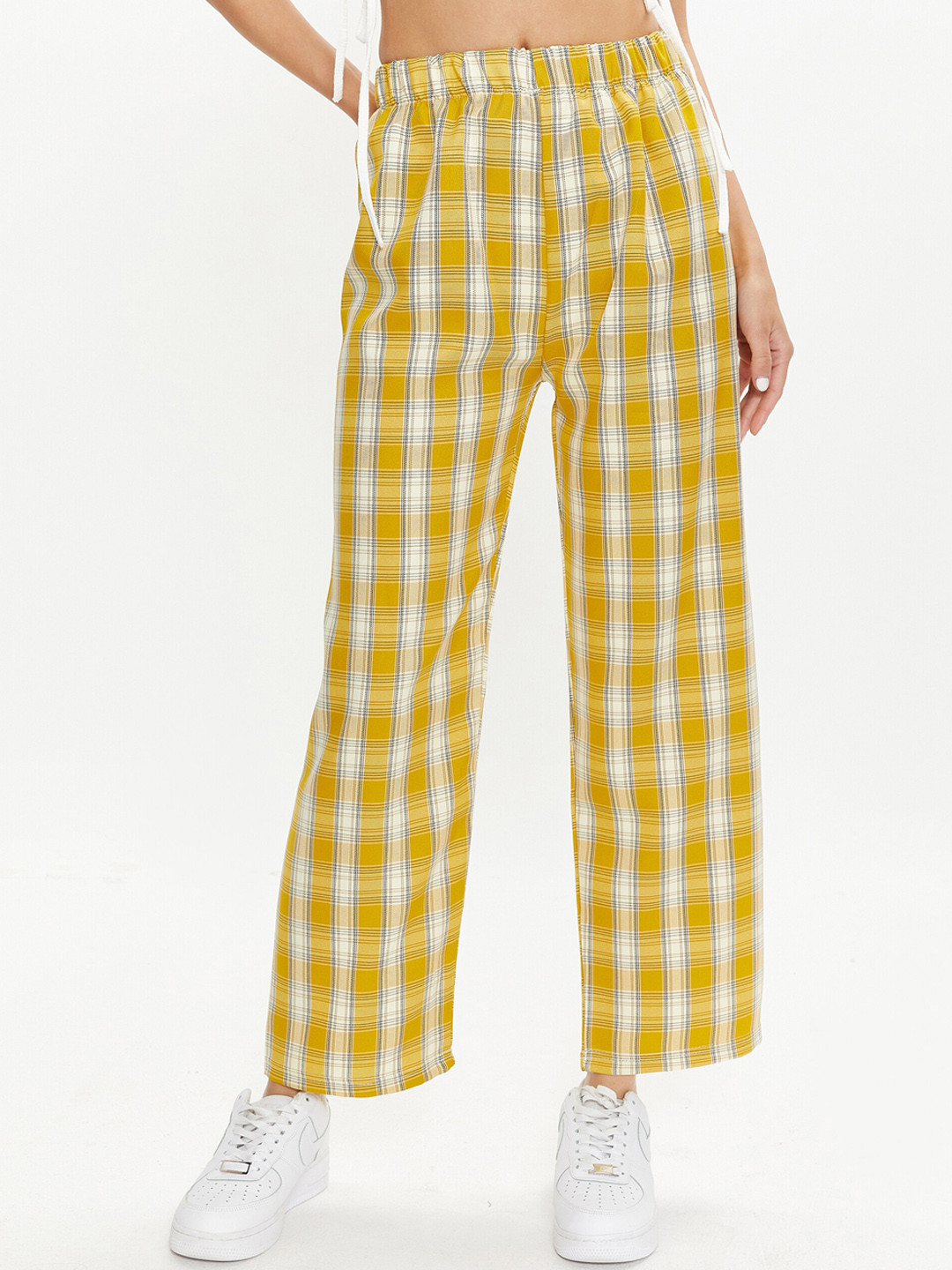 

URBANIC Women Yellow Checked Trousers