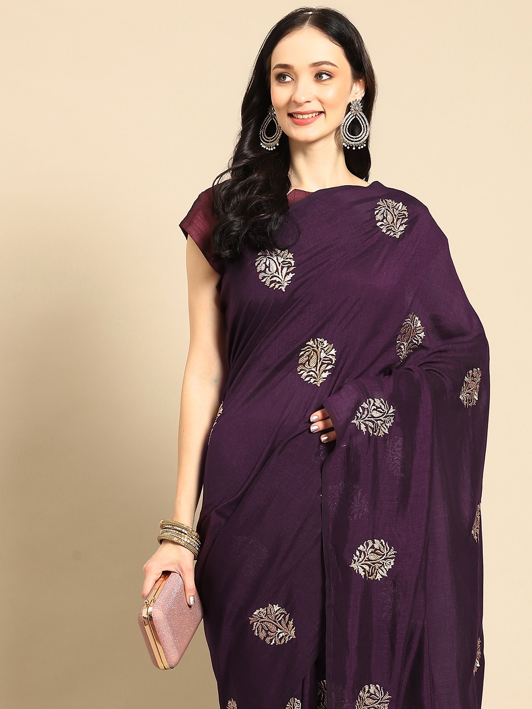 

all about you Maroon & Gold-Toned Ethnic Motifs Zari Saree