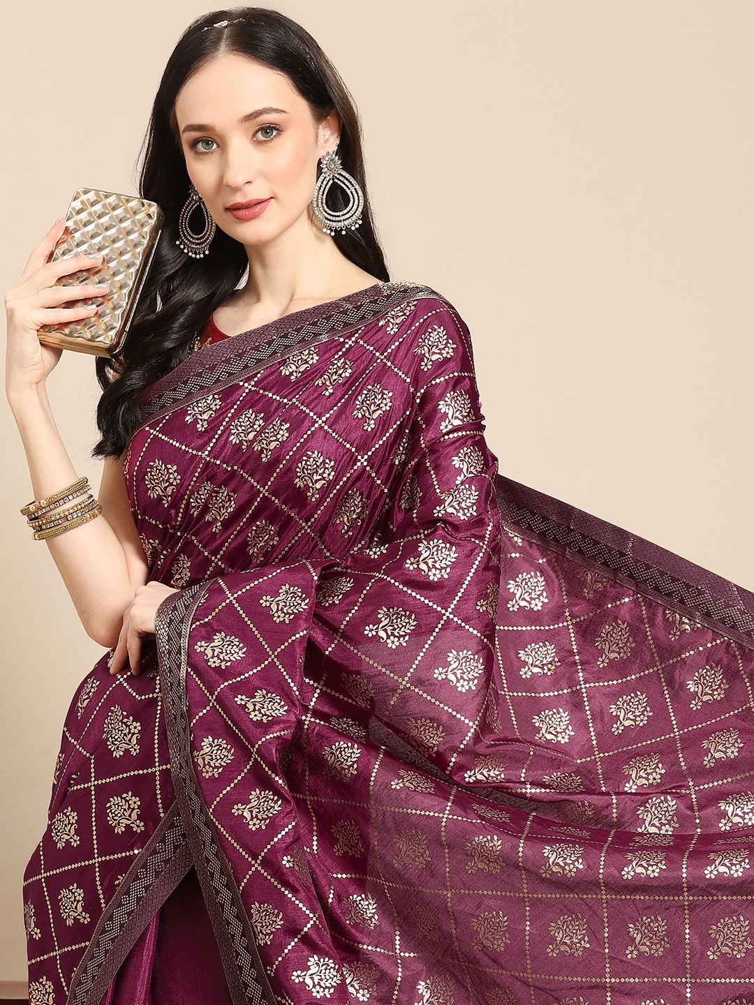 

Nimayaa Purple & Gold-Toned Ethnic Motifs Zari Saree