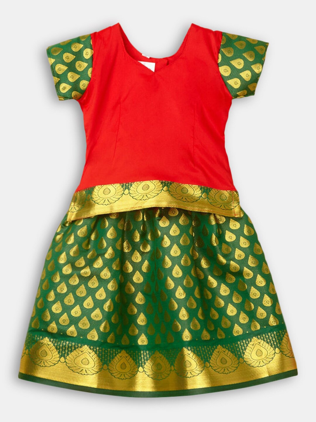 

Hopscotch Girls Red & Green Ready to Wear Lehenga Choli