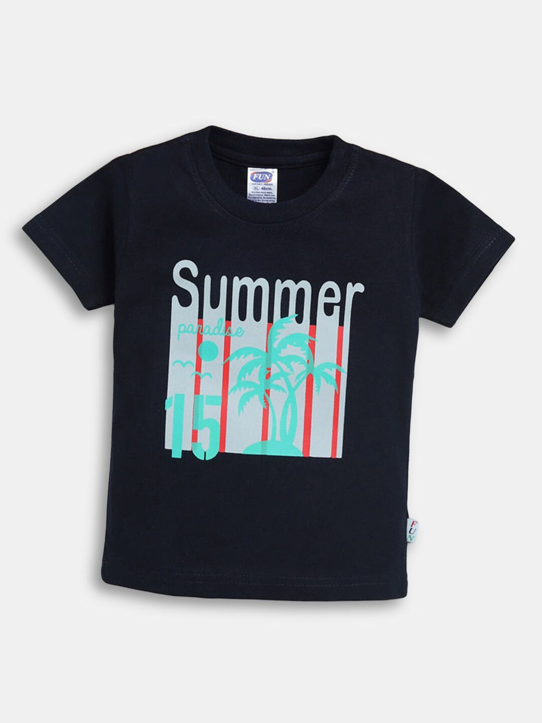 

Hopscotch Boys Navy Blue Printed Cotton T-shirt