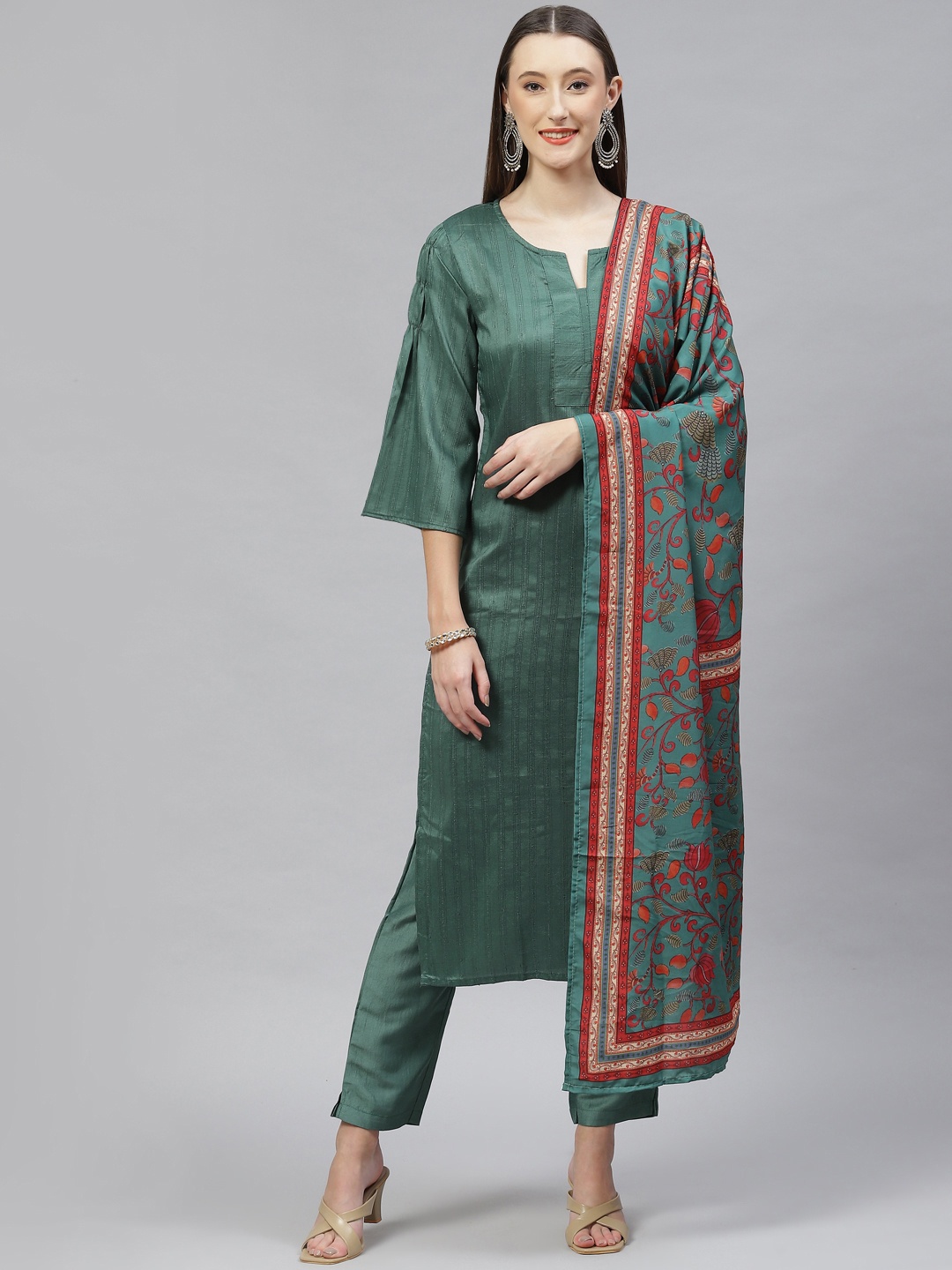 

SERONA FABRICS Women Teal Kurta with Trousers & With Dupatta