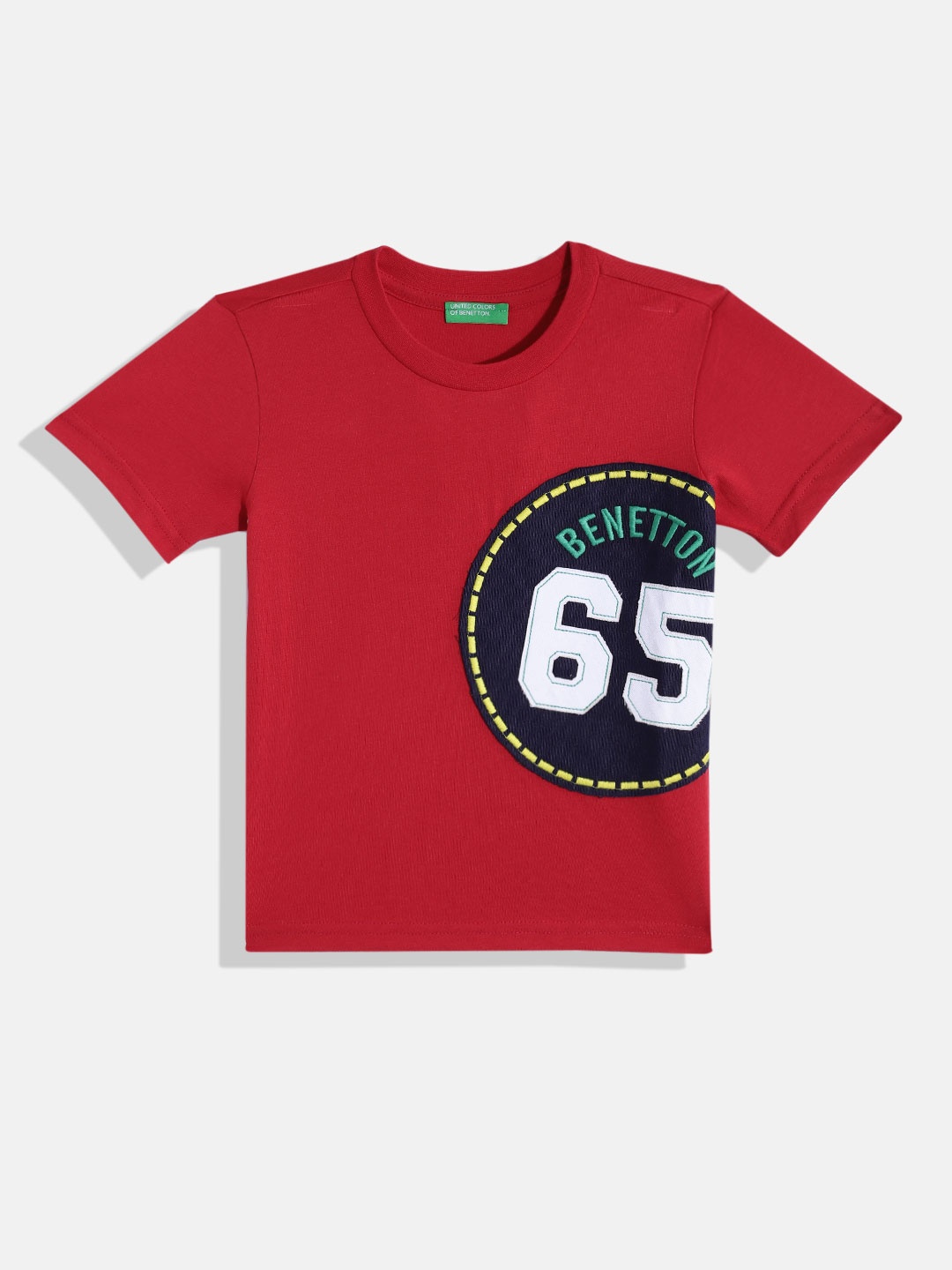 

United Colors of Benetton Boys Varsity Applique Detail Pure Cotton T-shirt, Red