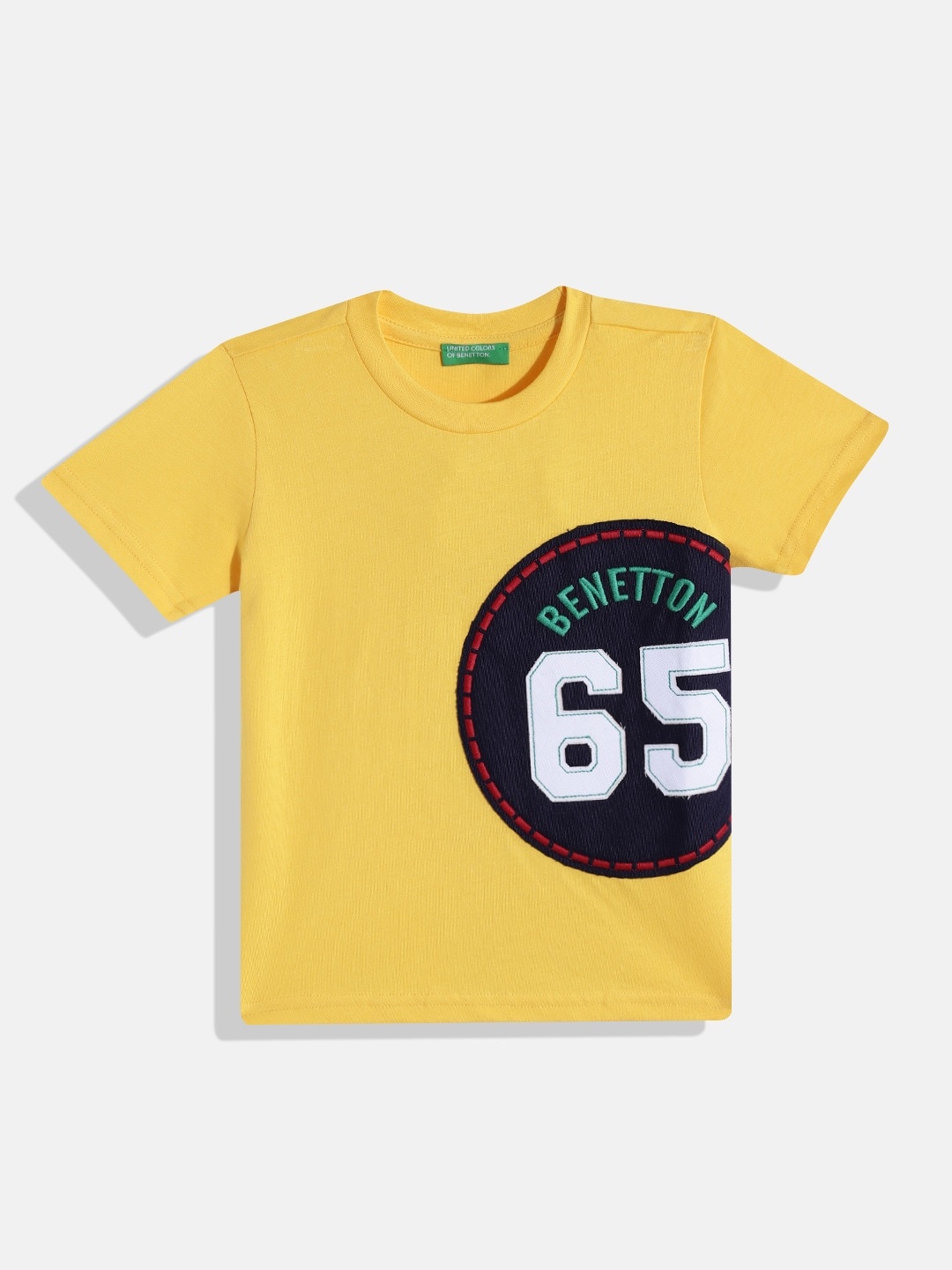

United Colors of Benetton Boys Varsity Applique Detail Pure Cotton T-shirt, Yellow