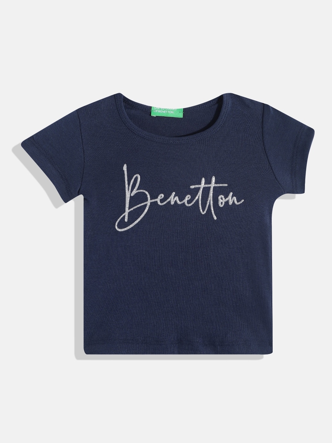 

United Colors of Benetton Girls Pure Cotton Brand Logo Print Top, Navy blue