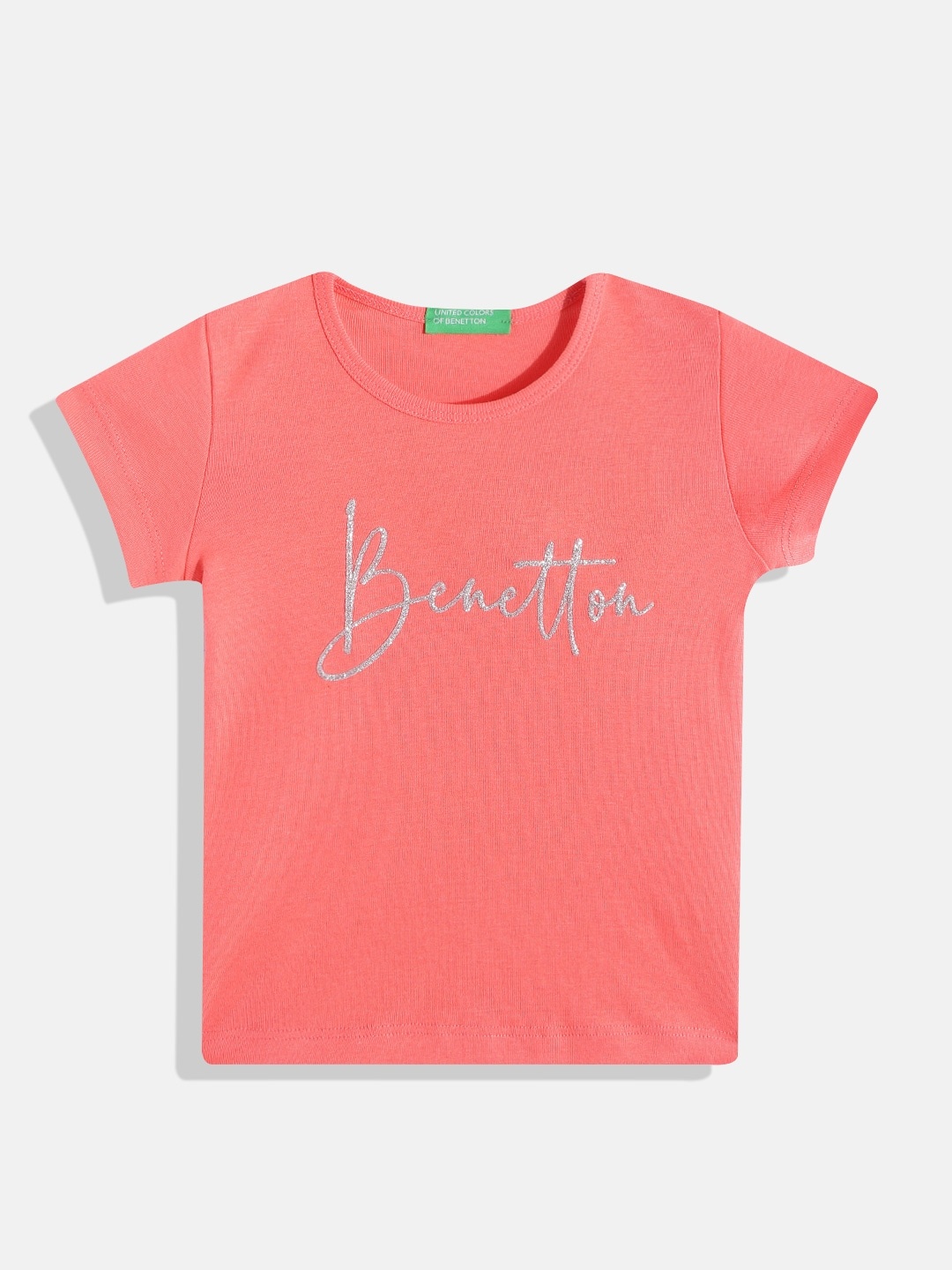 

United Colors of Benetton Girls Brand Logo Printed T-shirt, Coral