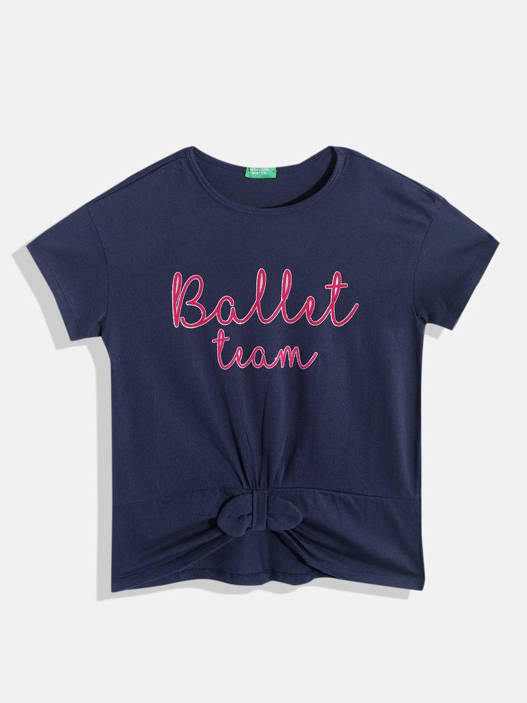 

United Colors of Benetton Girls Pure Cotton Typography Print Top, Navy blue