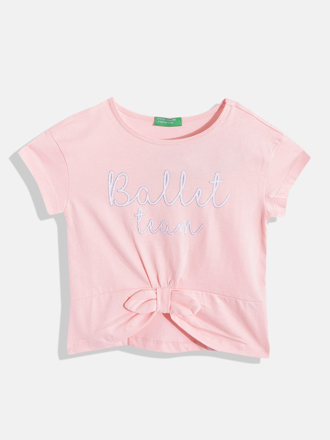 

United Colors of Benetton Girls Pure Cotton Typography Print Top, Pink