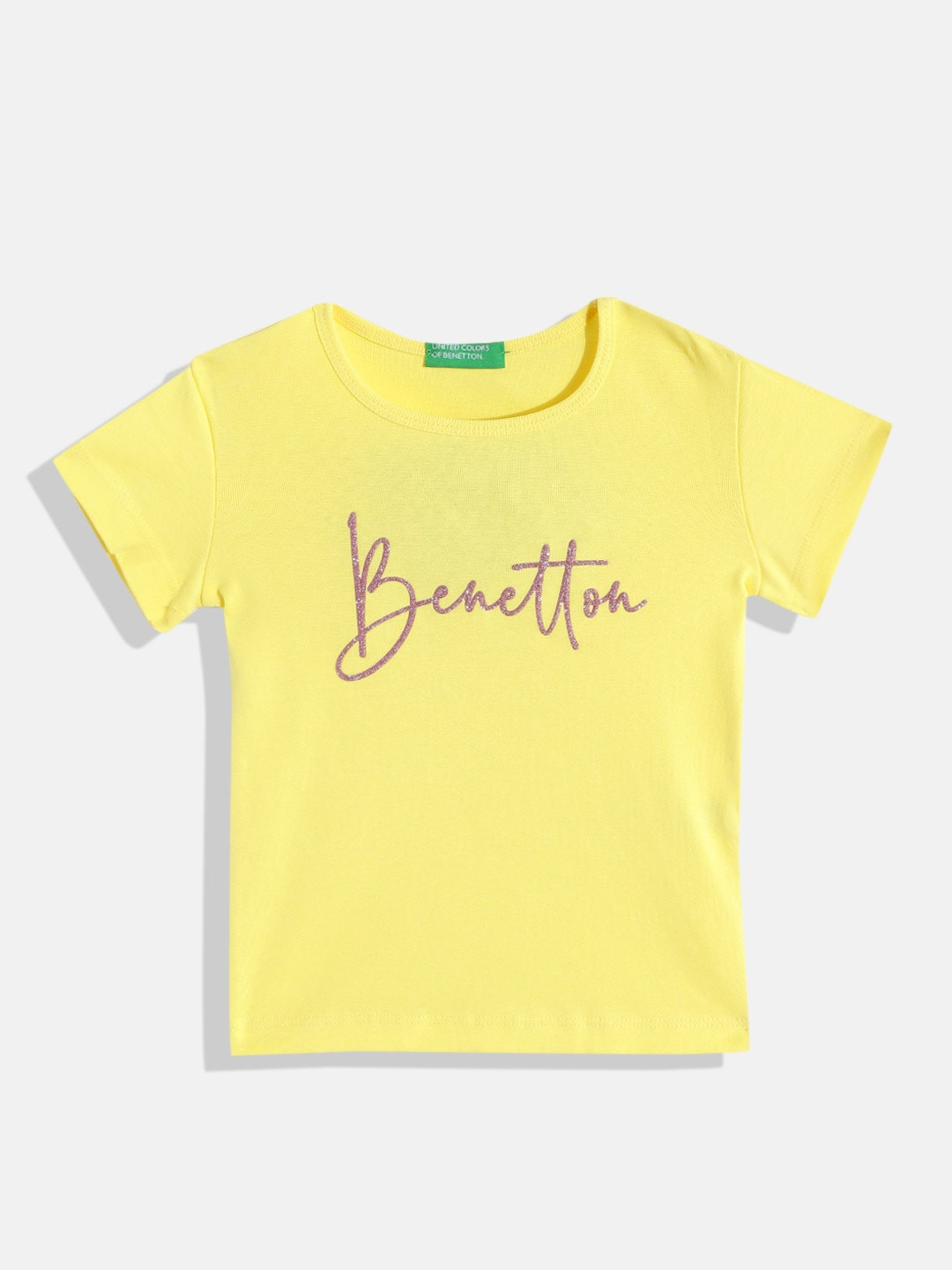 

United Colors of Benetton Girls Pure Cotton Brand Logo Print Top, Yellow