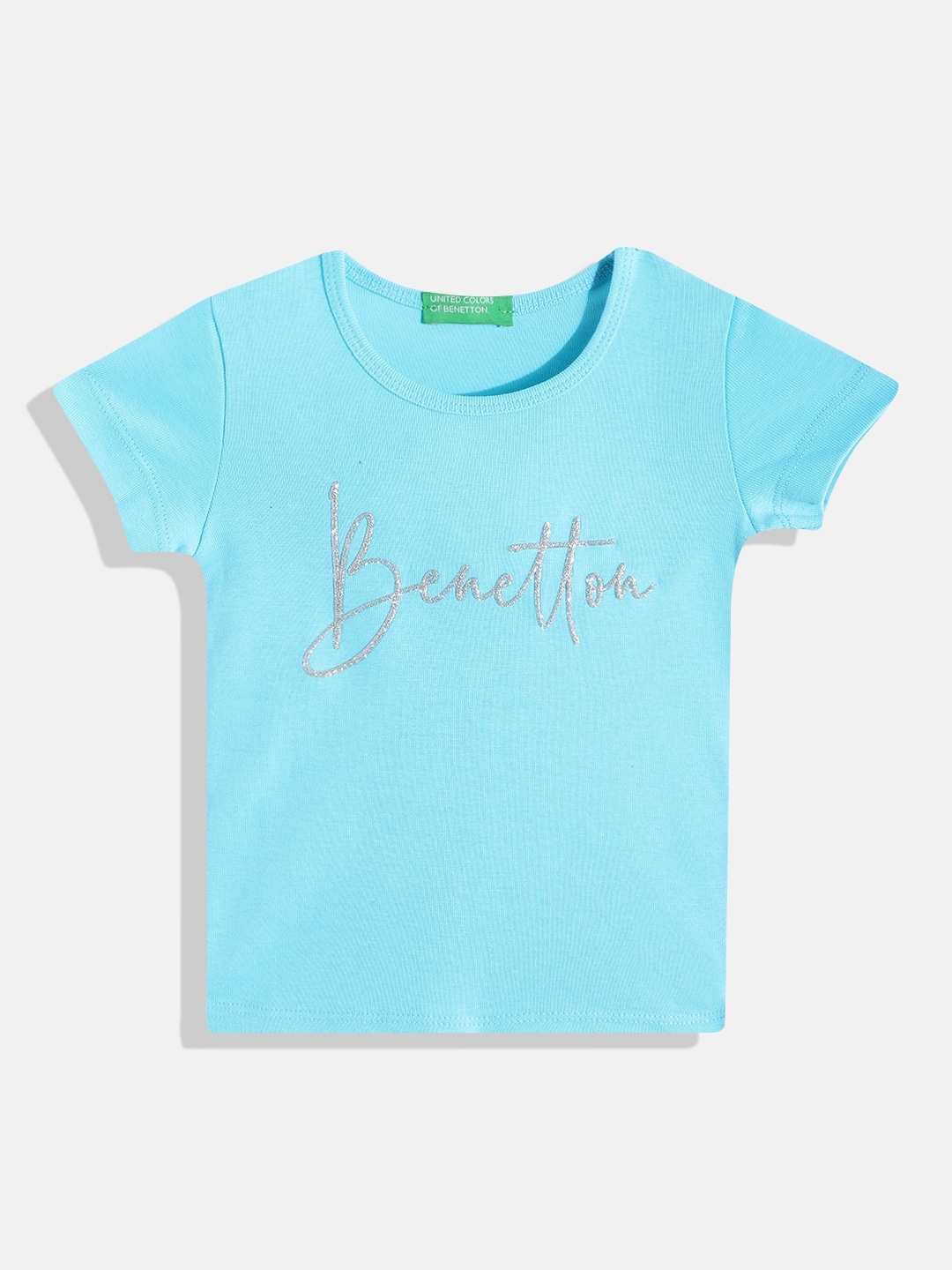 

United Colors of Benetton Girls Pure Cotton Brand Logo Print Top, Blue