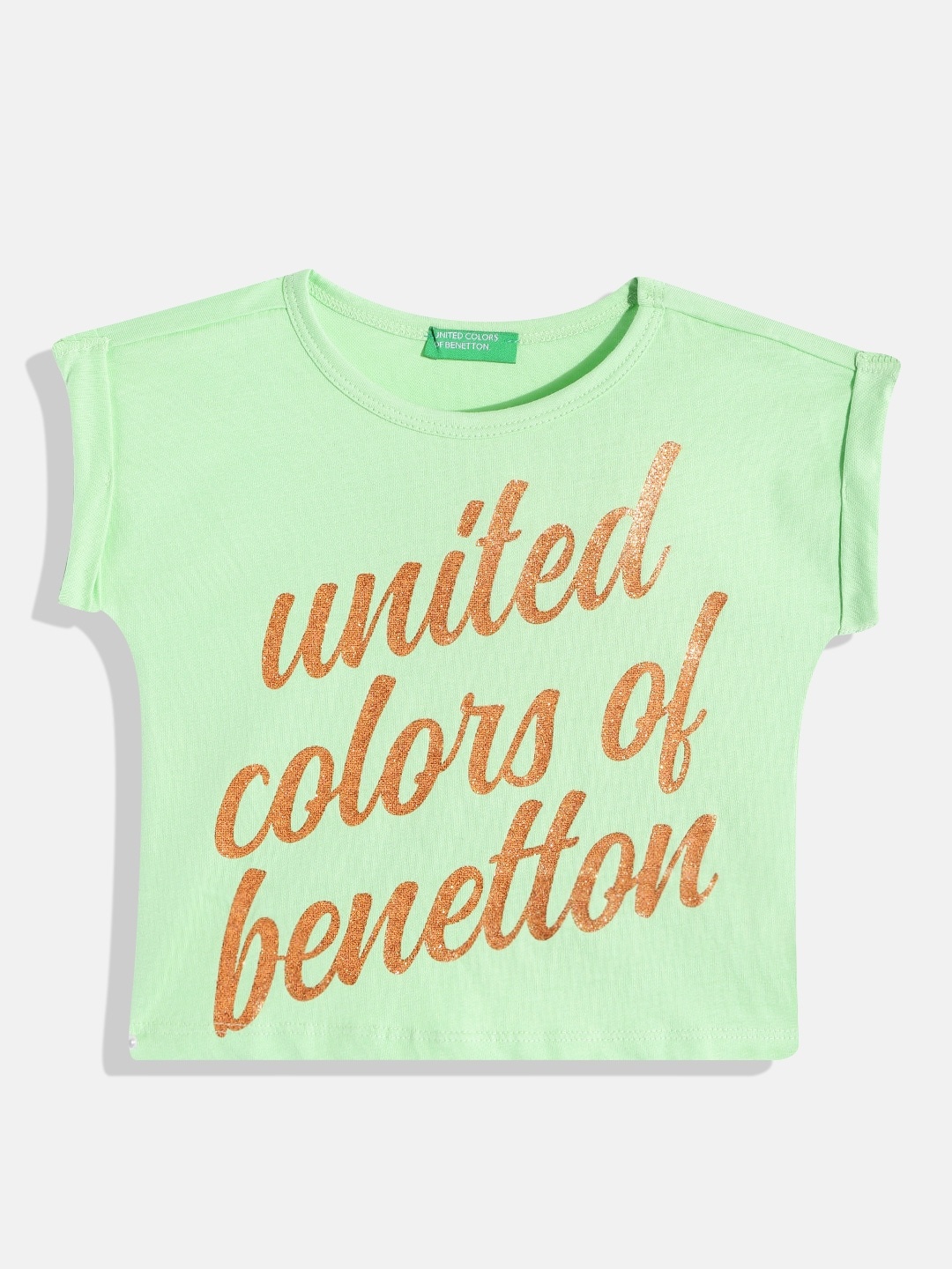 

United Colors of Benetton Girls Pure Cotton Brand Logo Print Top, Green