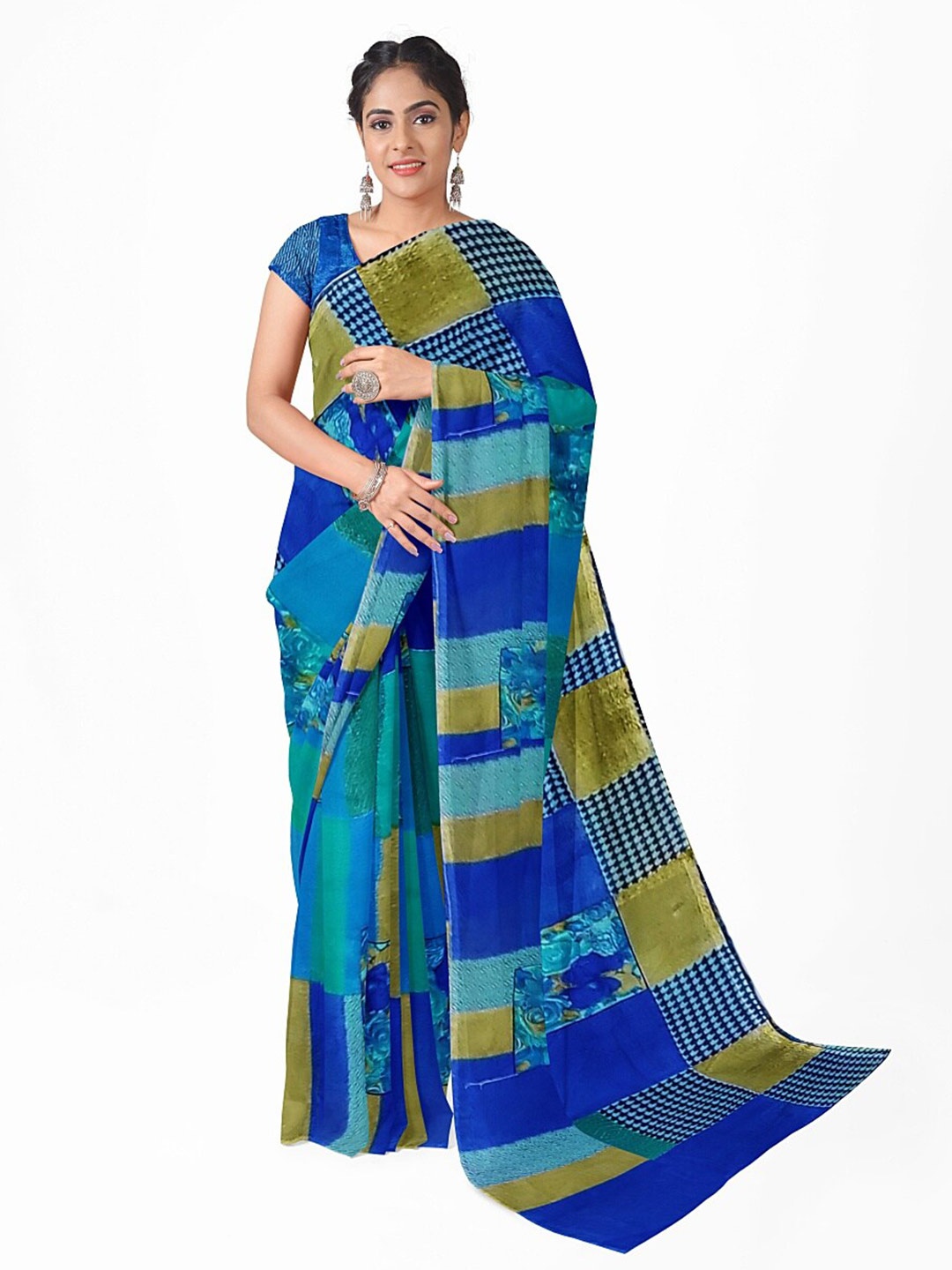 

Silk Bazar Blue & Green Pure Georgette Dharmavaram Saree