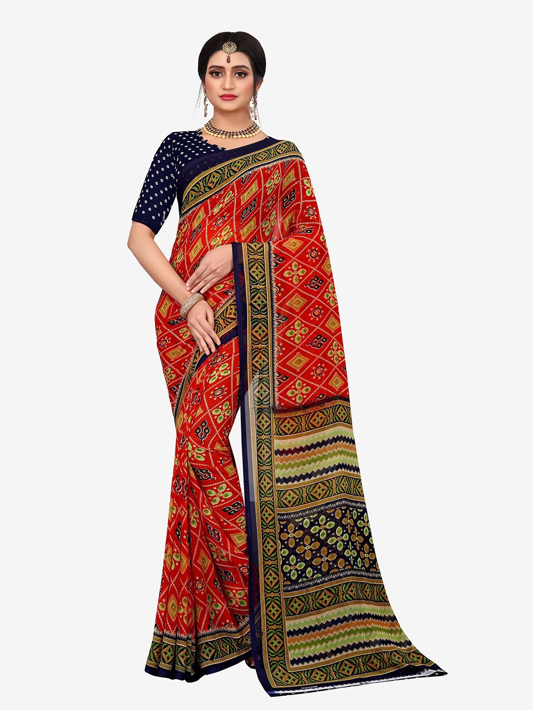 

Indian Fashionista Rust & Green Floral Phulkari Pure Georgette Chanderi Saree