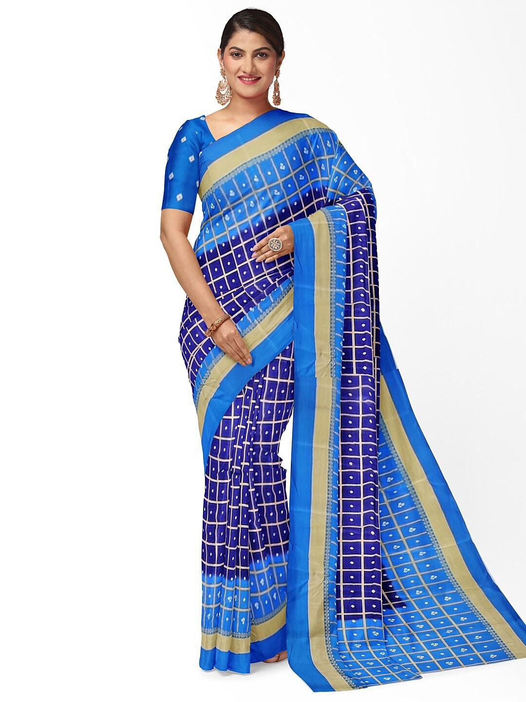 

Silk Bazar Navy Blue & Blue Bandhani Silk Blend Fusion Bandhani Saree