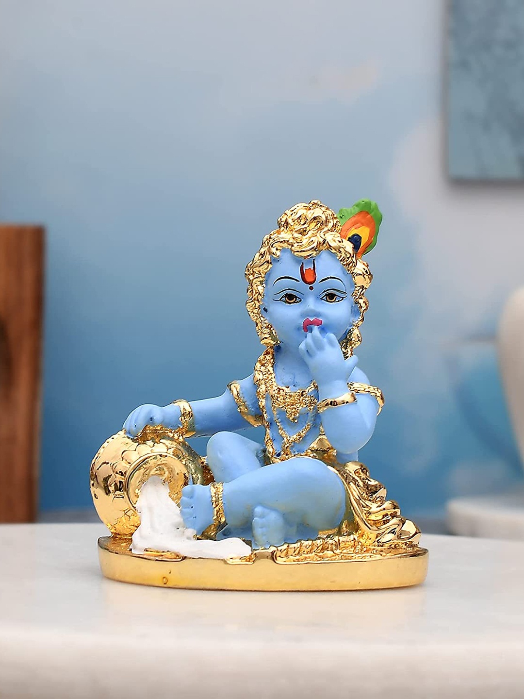 

Perpetual Blue Gold Plated Krishna Idol Statue Showpiece