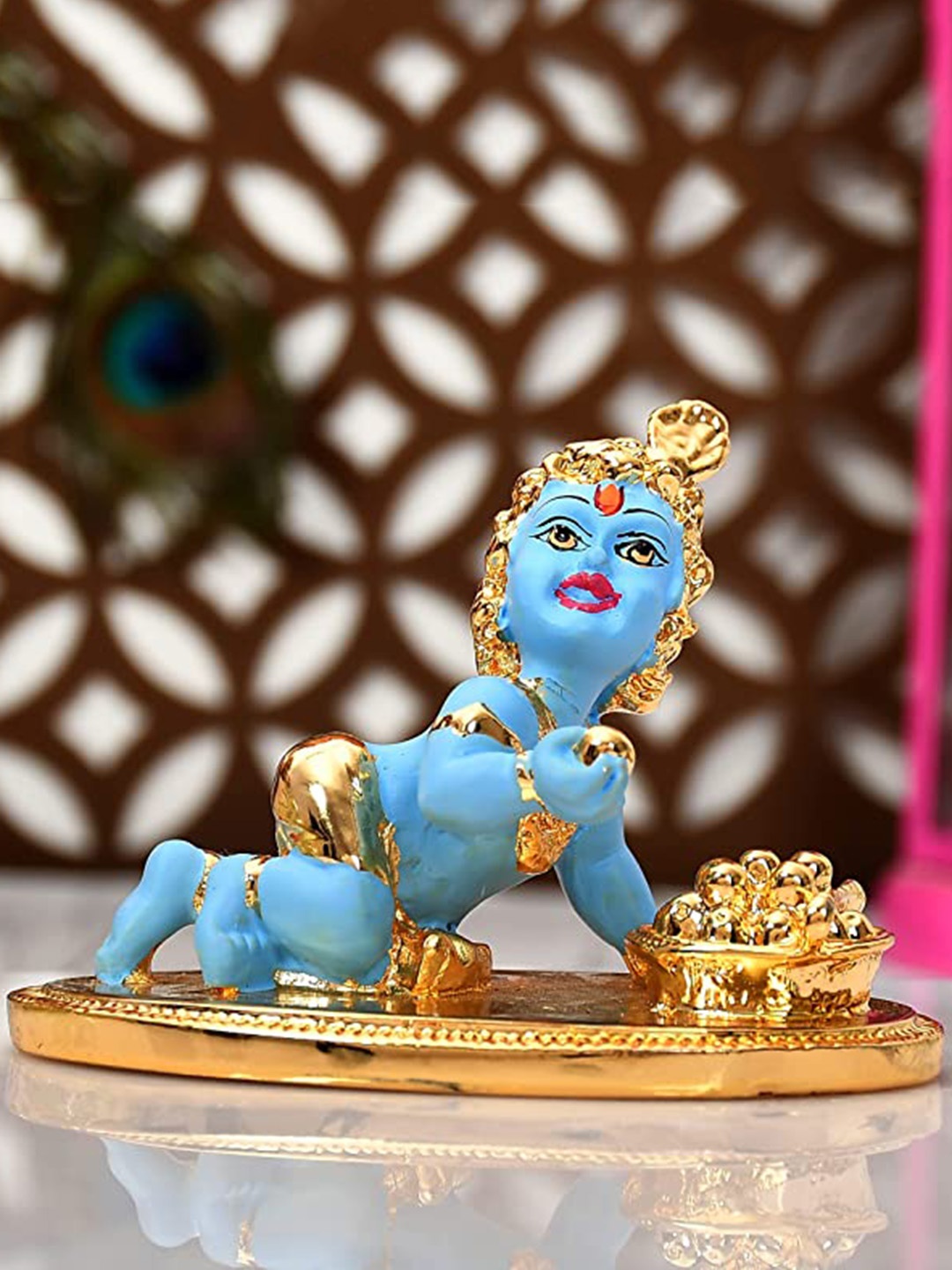 

Perpetual Blue Gold Plated Krishna Idol Statue Showpiece