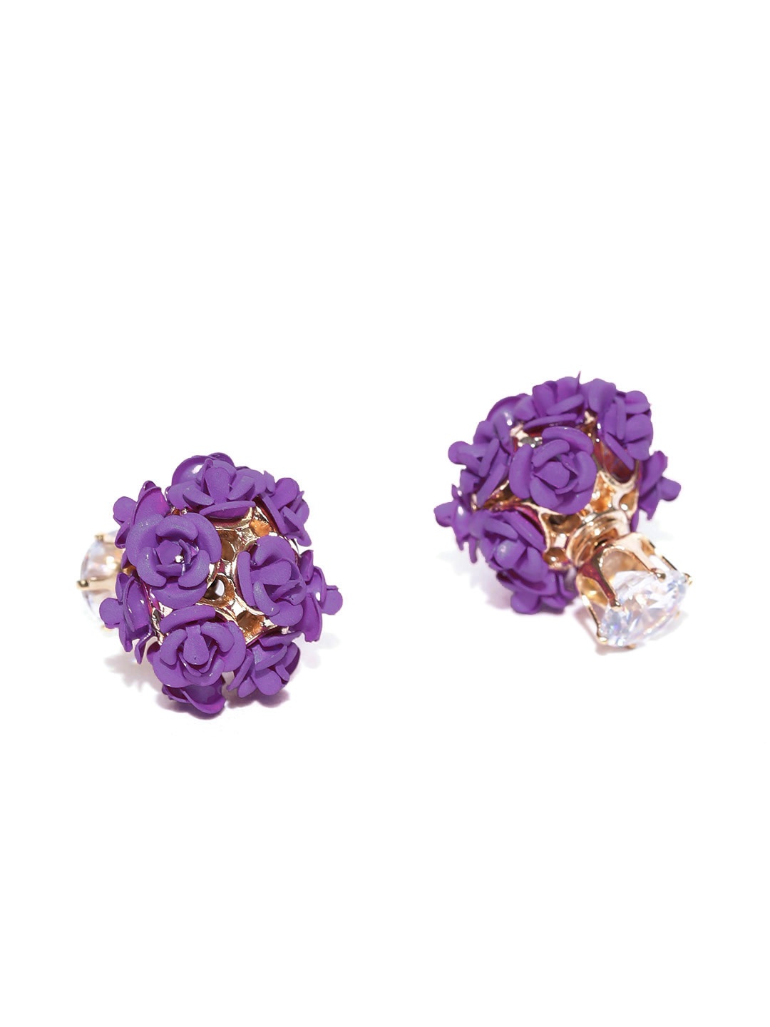 

YouBella Purple Gold-Plated Floral Stone-Studded Double Sided Studs