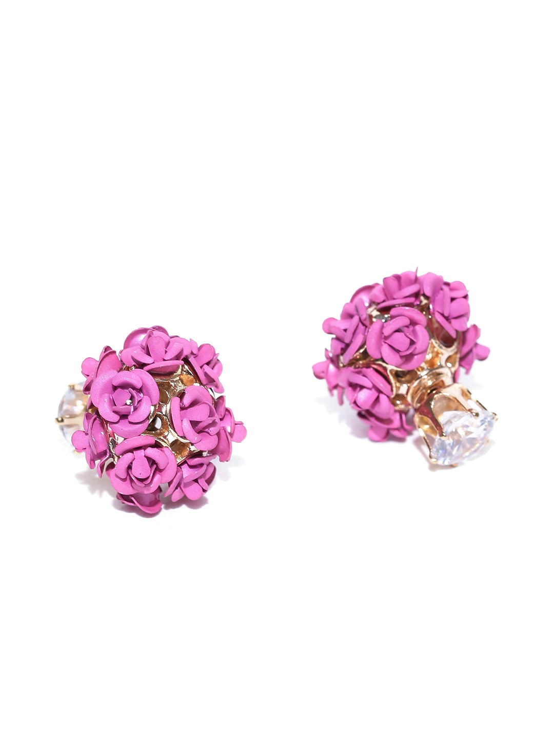 

YouBella Pink Gold-Plated Floral Stone-Studded Double Sided Studs
